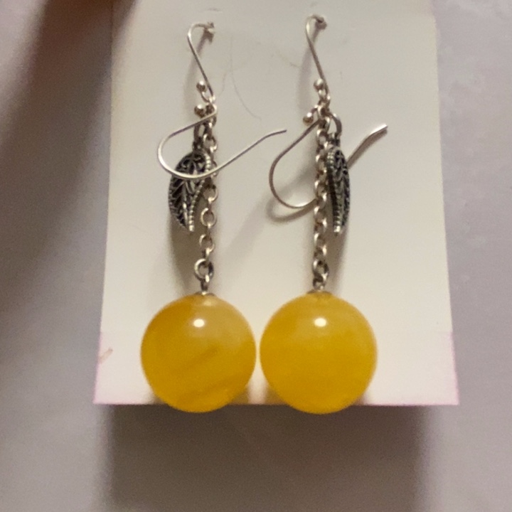 蜜蜡耳饰银S925镶嵌月*蜜蜡18毫米