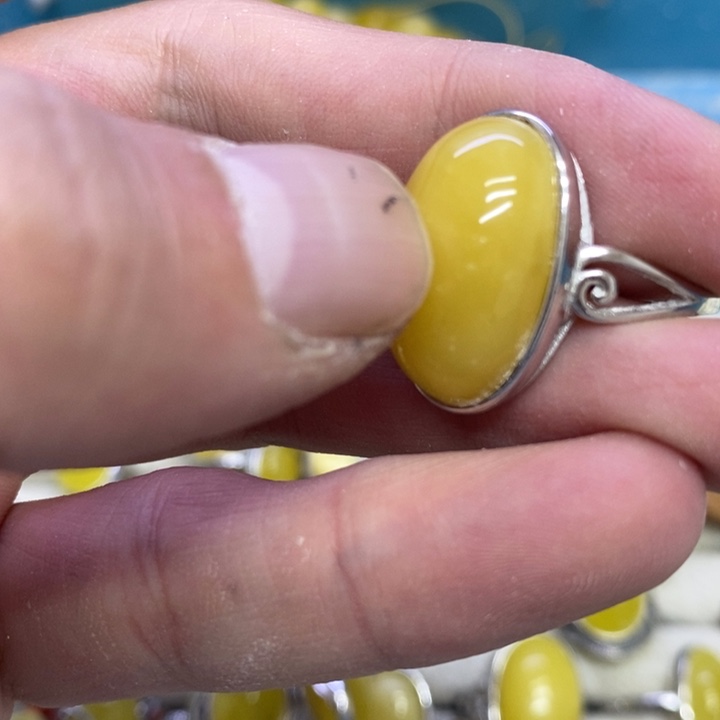 蜜蜡裸石银S925镶嵌戒指