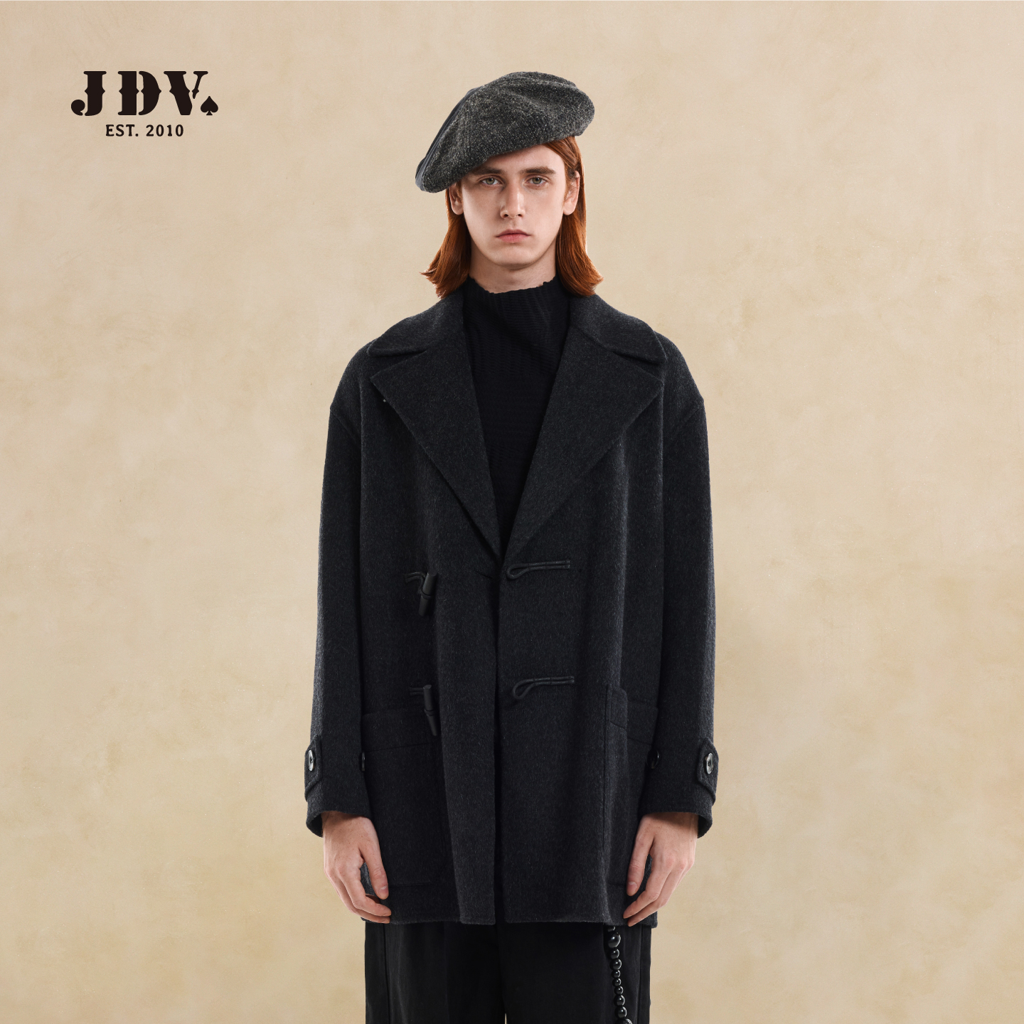 J.D.V秋冬新款商场同款男老风宽松绵羊毛中长款毛呢外套WCO5863
