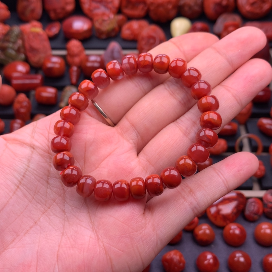 南红玛瑙未镶嵌川料原矿老型手串8.5mm