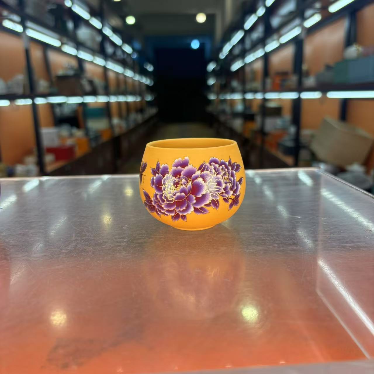 秋香茶具  紫砂牡丹变色主人杯（绿+黄+粉三个装）茶杯品茗杯-2792