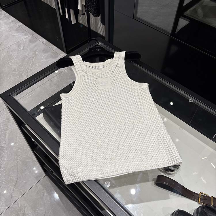 25年春夏新款女装 法式时尚提花图案短款修身针织镂空背心