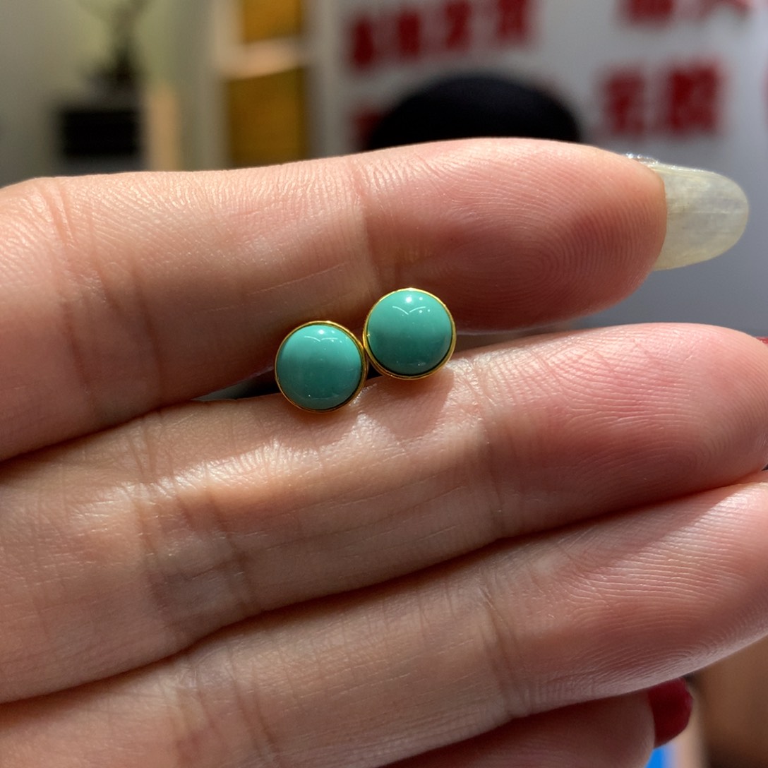绿松石耳饰18K金镶嵌