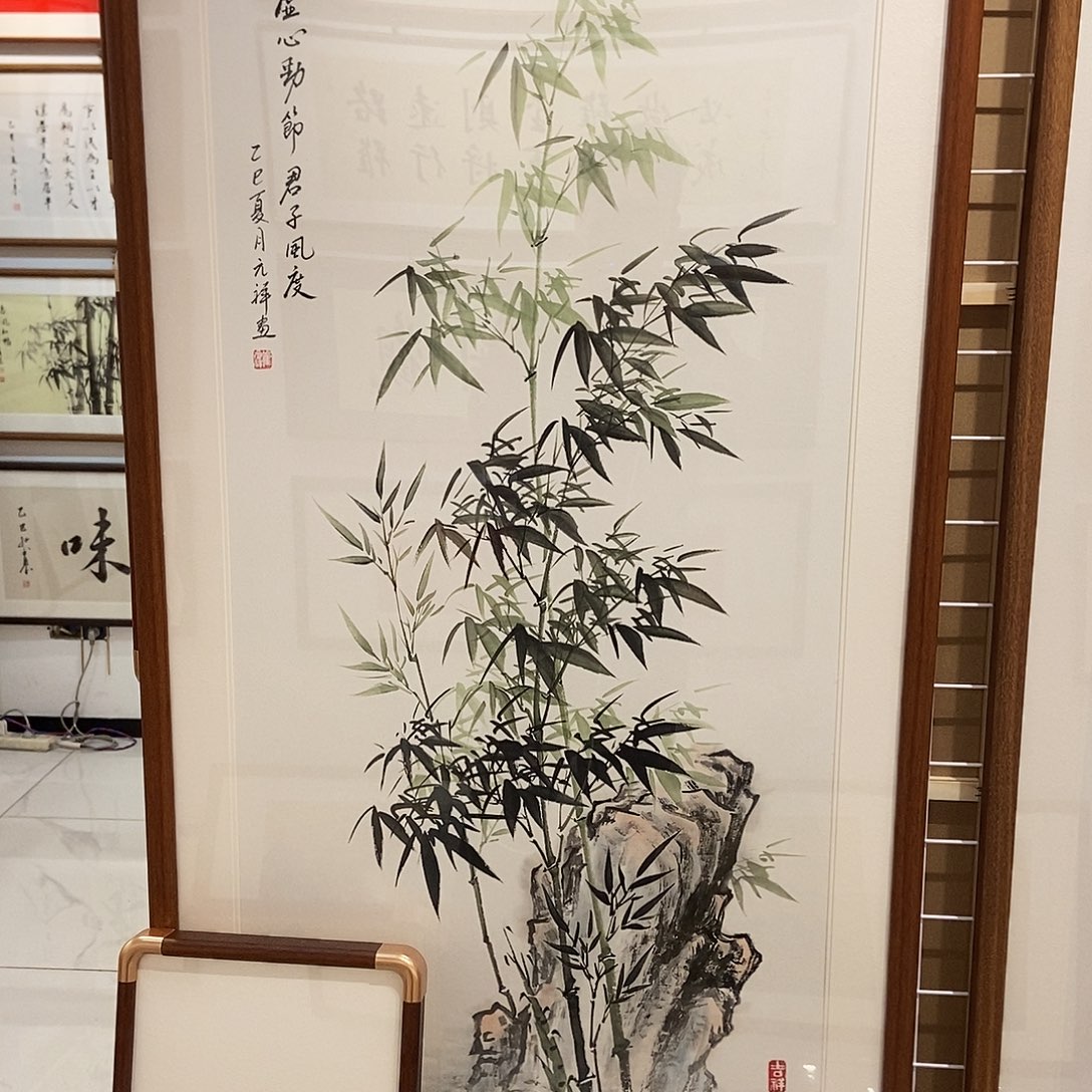 书法绿竹12060 cm实木装裱本人书写