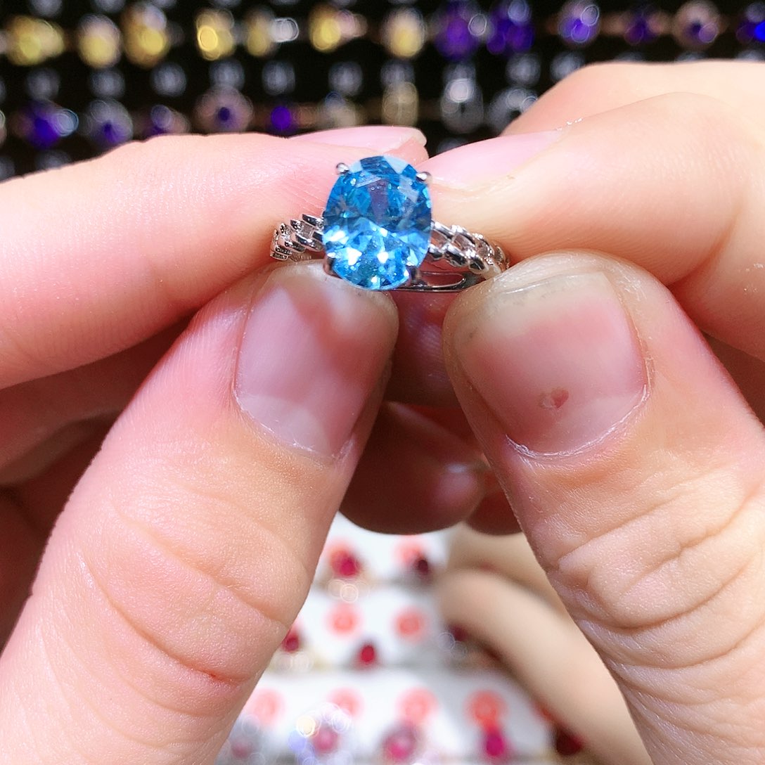 海蓝宝石戒圈银S925镶嵌