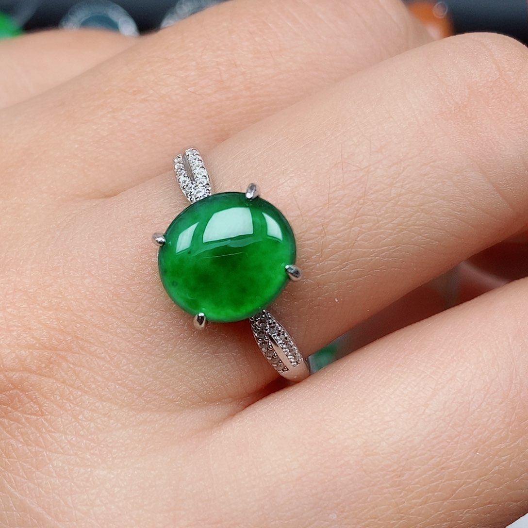 翡翠戒指银S925镶嵌戒指