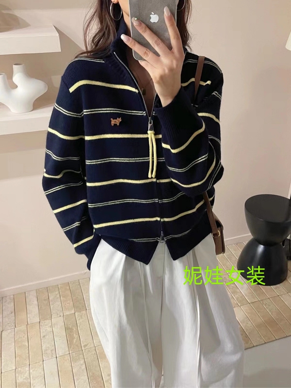【仪陇衣世界】D12572秋季套头长袖时尚休闲宽松条纹韩版针织外套