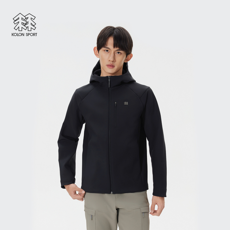 KOLON SPORT可隆软壳衣防泼水防风保暖透湿男女拉绒连帽软壳夹克
