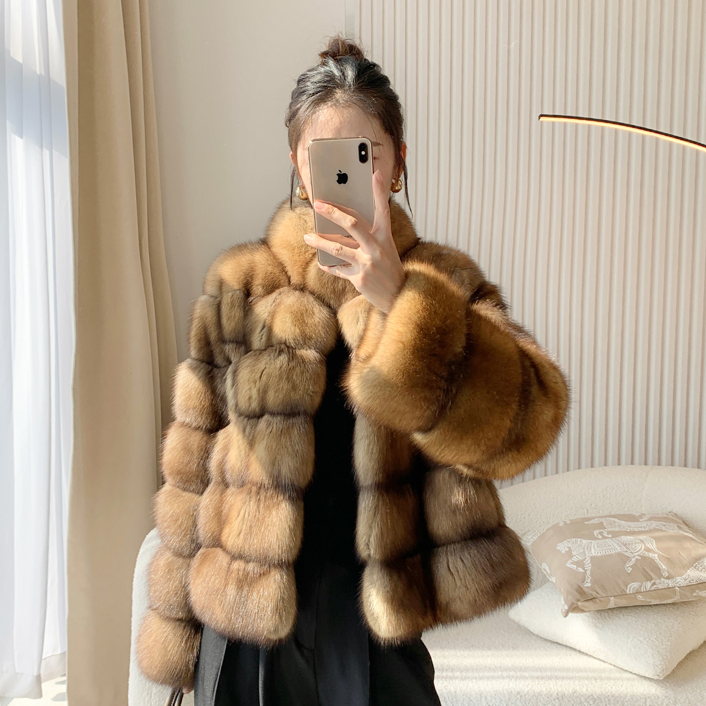 2025新款俄罗斯进口满天星短款立领紫貂外套女时尚洋气貂皮大衣女