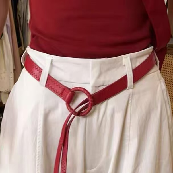 红色腰带女腰间配饰配裙子时尚百搭皮绳细皮带系带绳子设计感腰绳