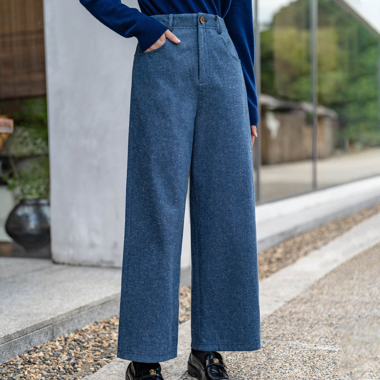 言作原创全棉帆布点子纱加绒保暖显瘦知性通勤直筒裤 起点的意义