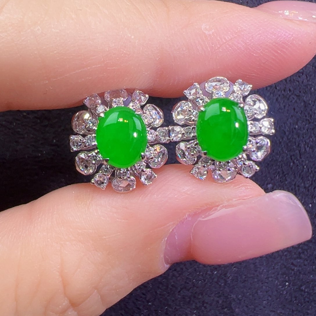 翡翠18K金镶嵌耳饰耳包