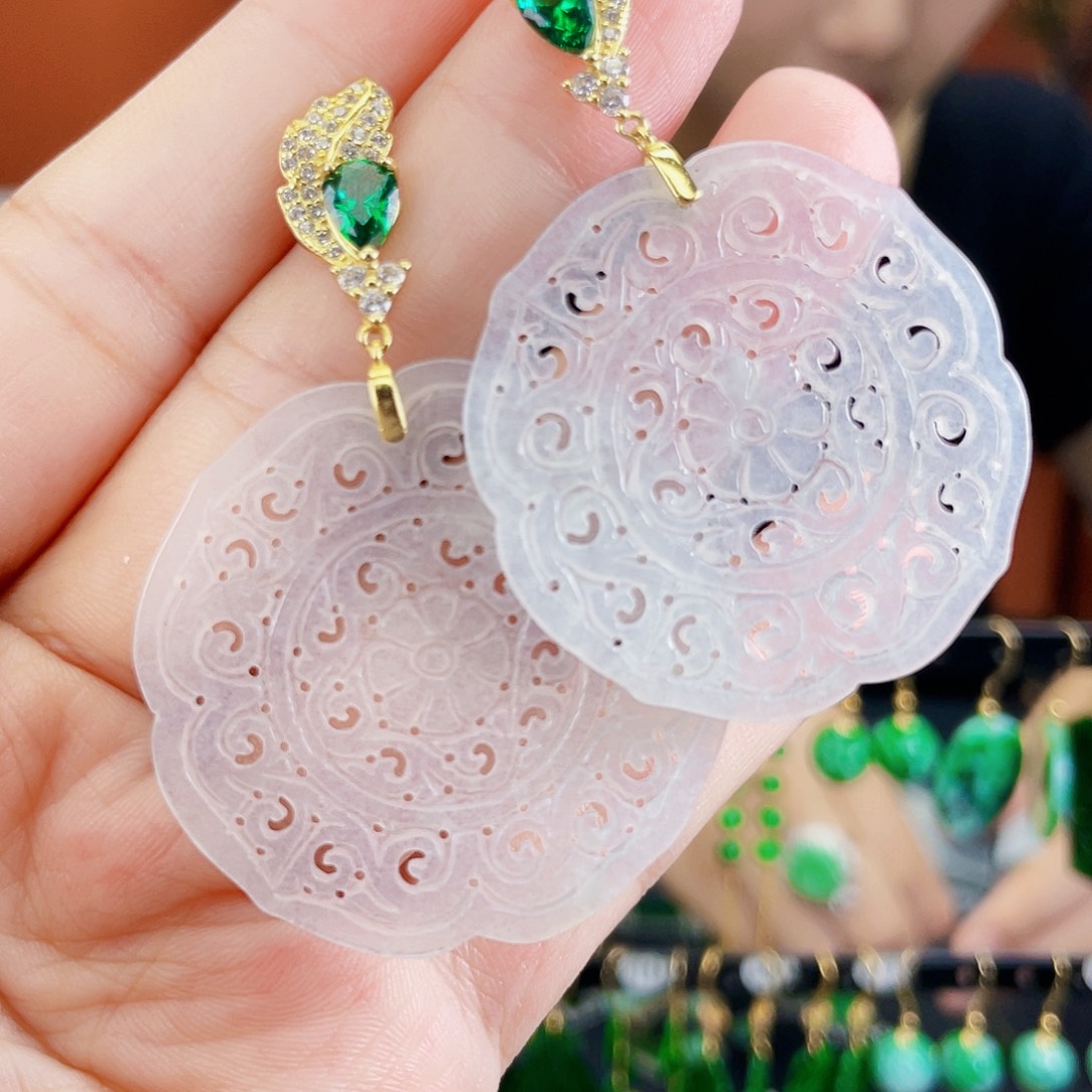 银S925镶嵌翡翠耳饰