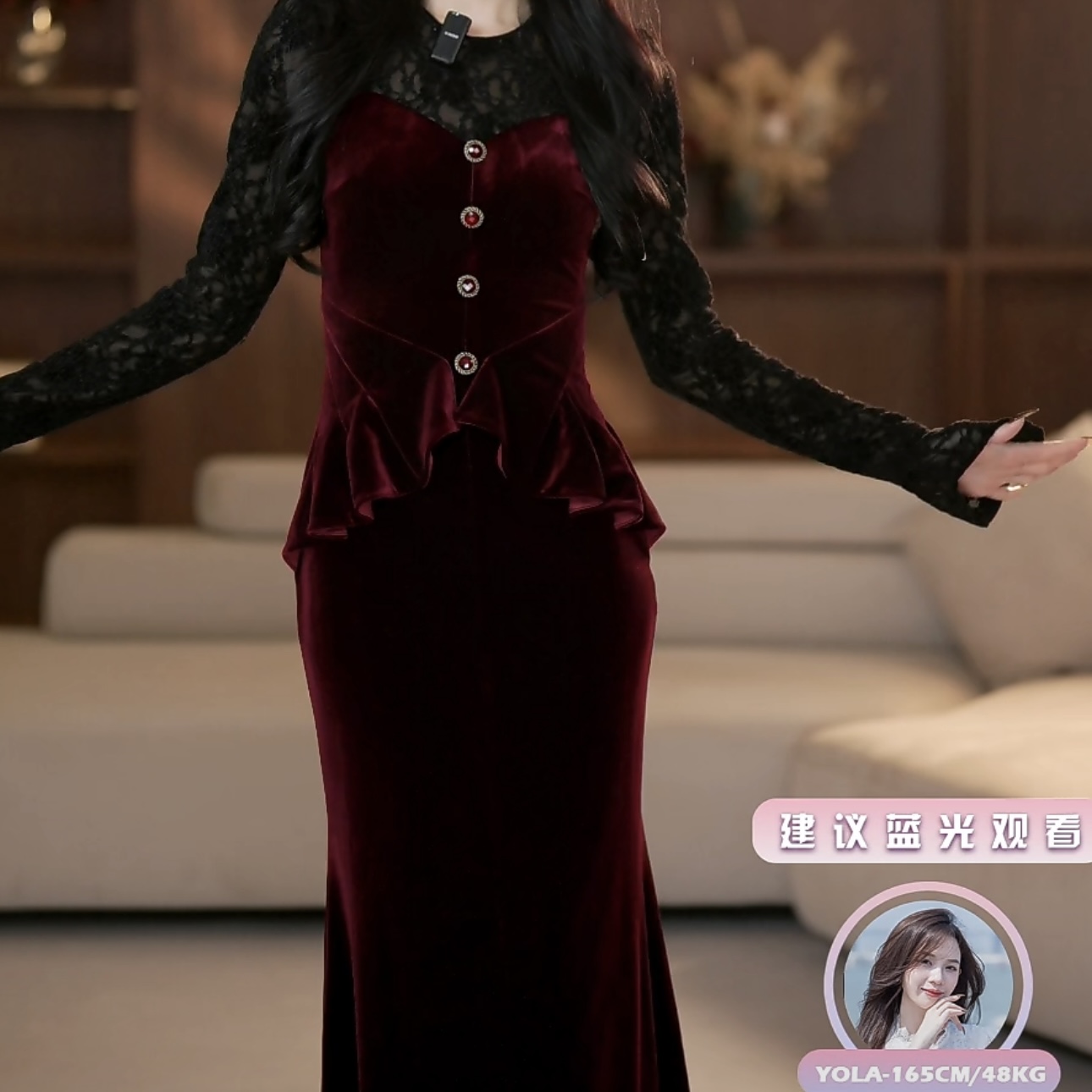 【yola】霞帔新款法式气质收腰显瘦鱼尾连衣裙-YL11126