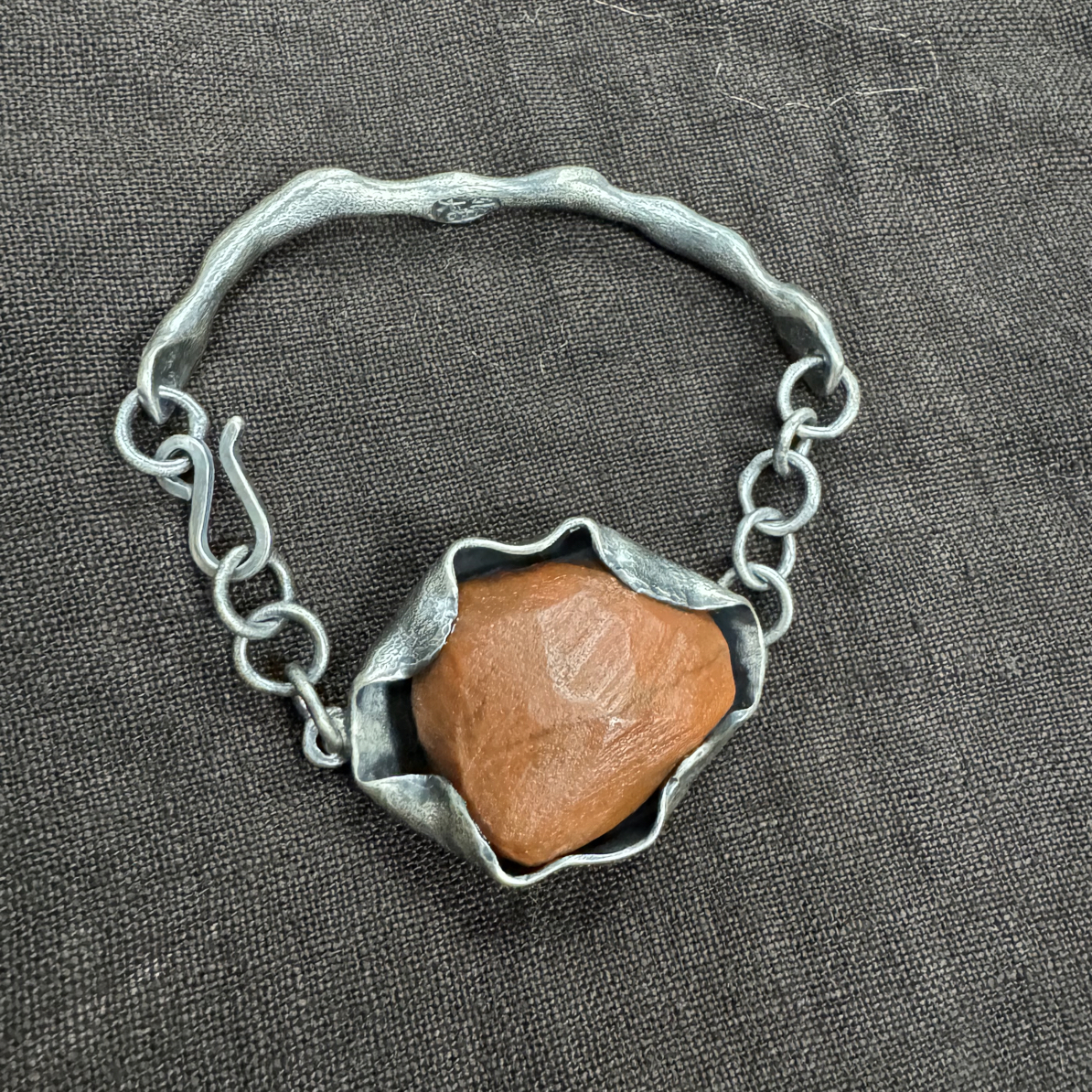 足银手镯 纯手工锻打9999足银半镯半链