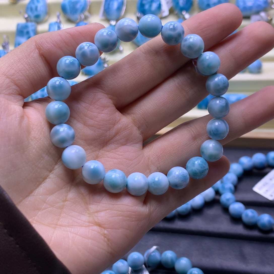 针钠钙石（海纹石）未镶嵌手串9+手串色差略异