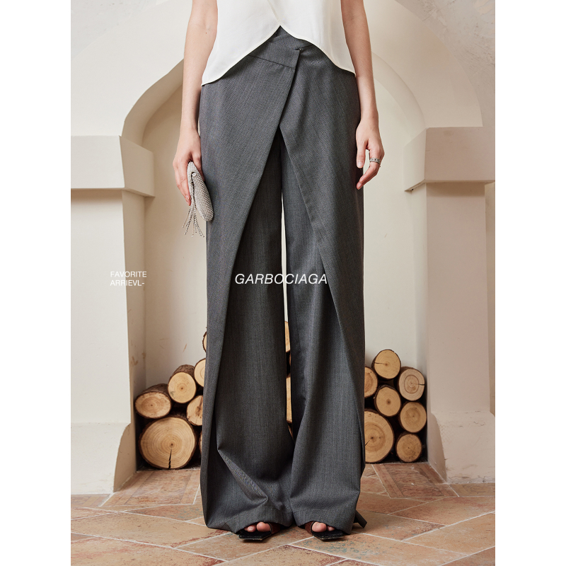 【限定】龍喜儿 日本进口100%精纺羊毛飘带垂感阔腿长裤女9228