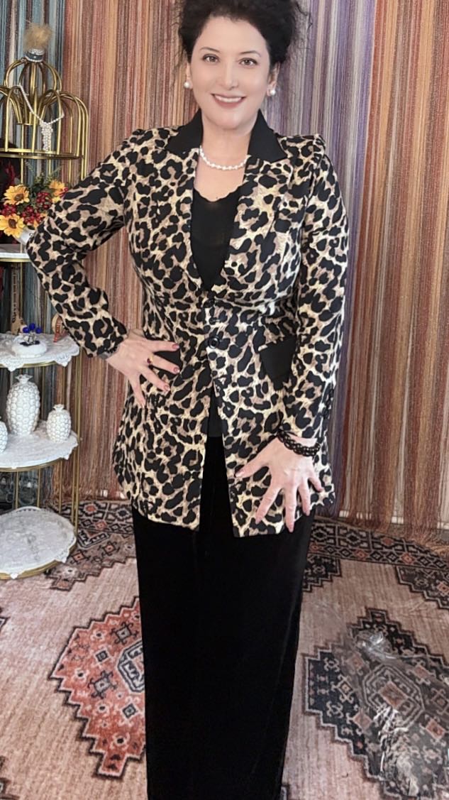 街头风宽松型女长袖豹纹纽扣西装潮流韩版小西装时尚