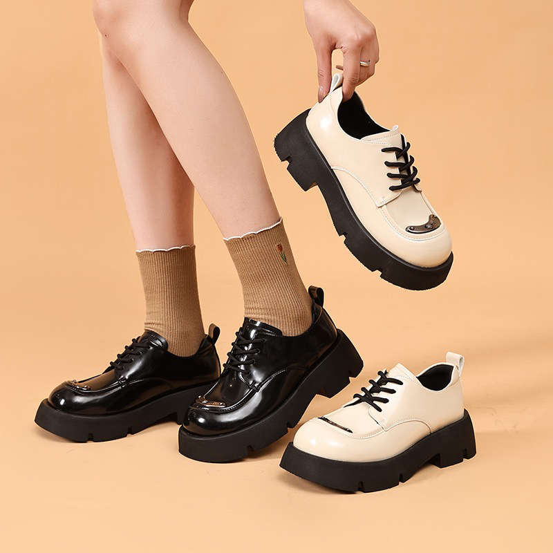 【真皮】厚底增高英伦风亮面皮显瘦圆头乐福鞋百搭轻便小皮鞋时尚