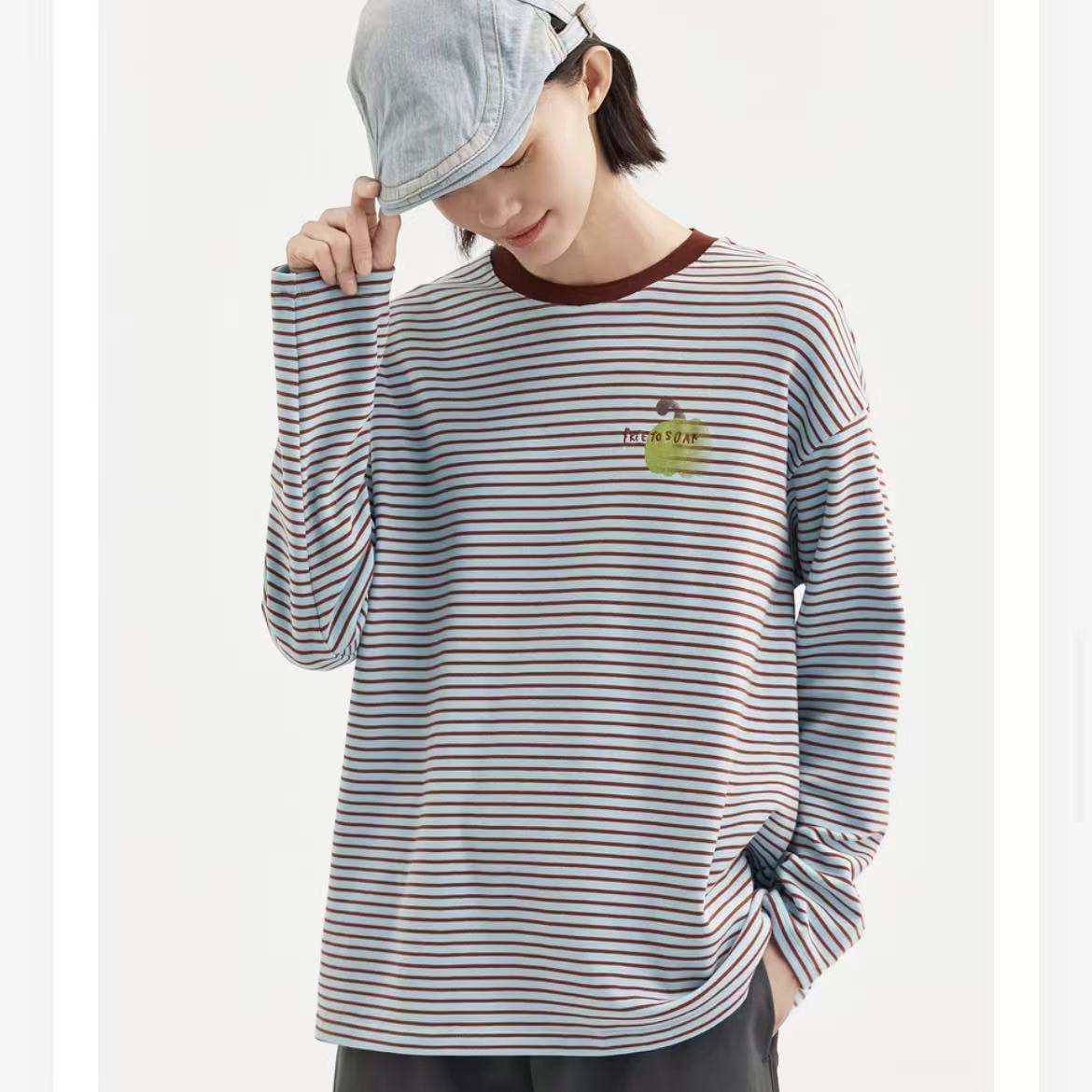 【女装优选TY】飞鸟和新酒 条纹印花刺绣T恤FD470091015