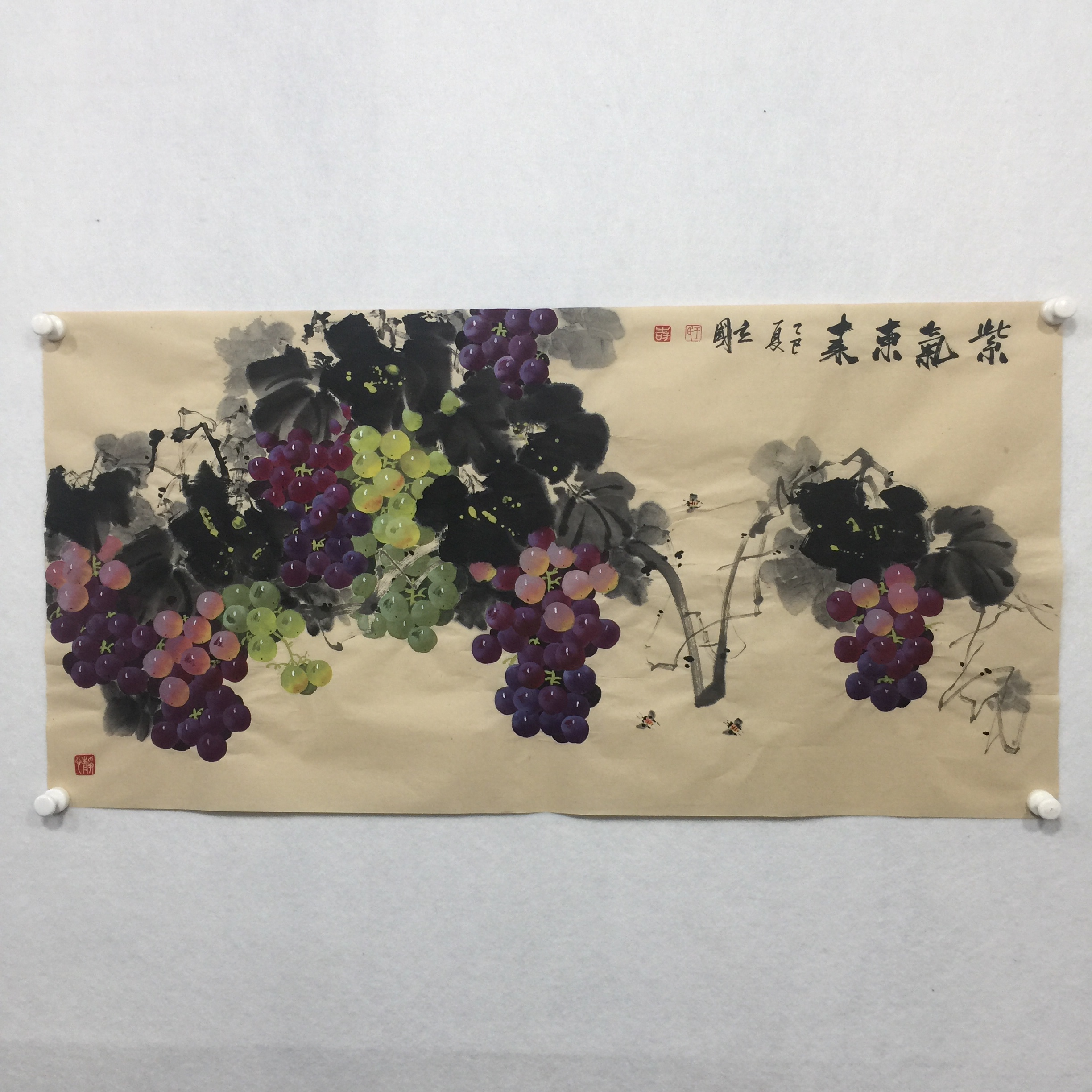 王立国纯手绘国画葡萄三尺横幅仿古色宣纸98*50客厅走廊餐厅装饰