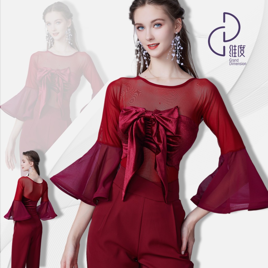 【维度舞服】Y396新款女士上衣摩登拉丁舞华尔兹女式长袖溯源好物