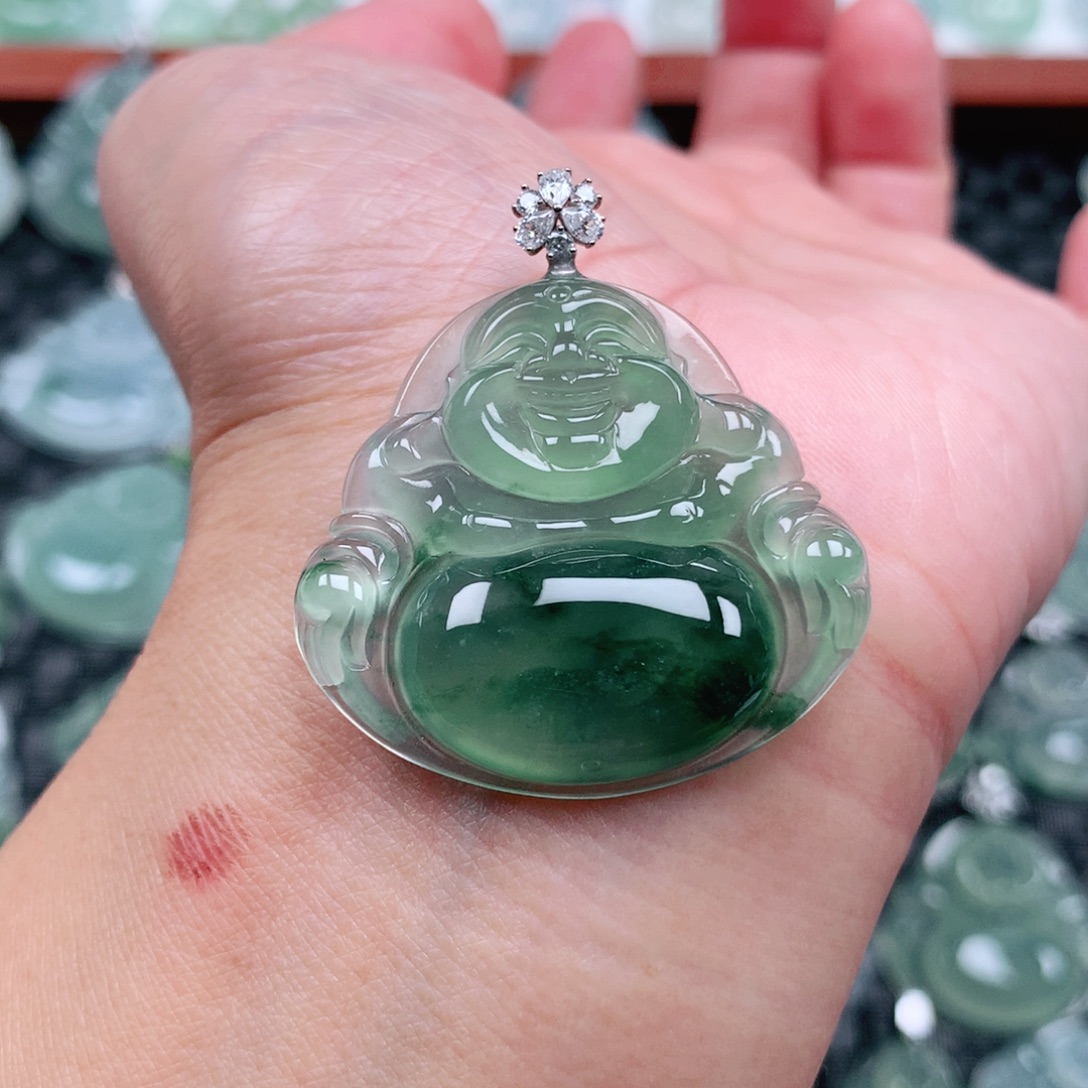 神***云翡翠18K金镶嵌吊坠(不含链)