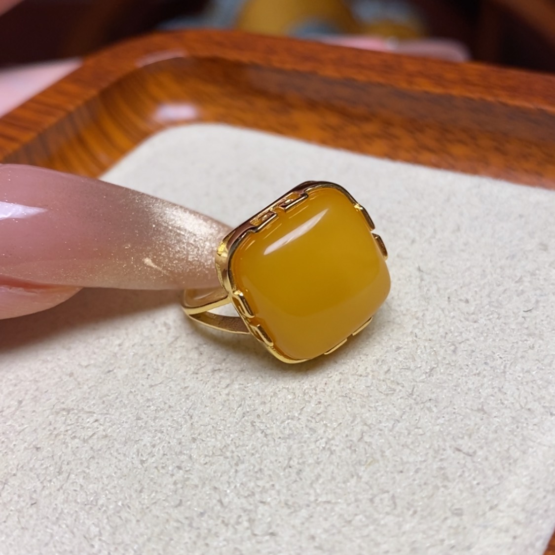 【闪购商品】蜜蜡戒指银S925镀金镶嵌戒指