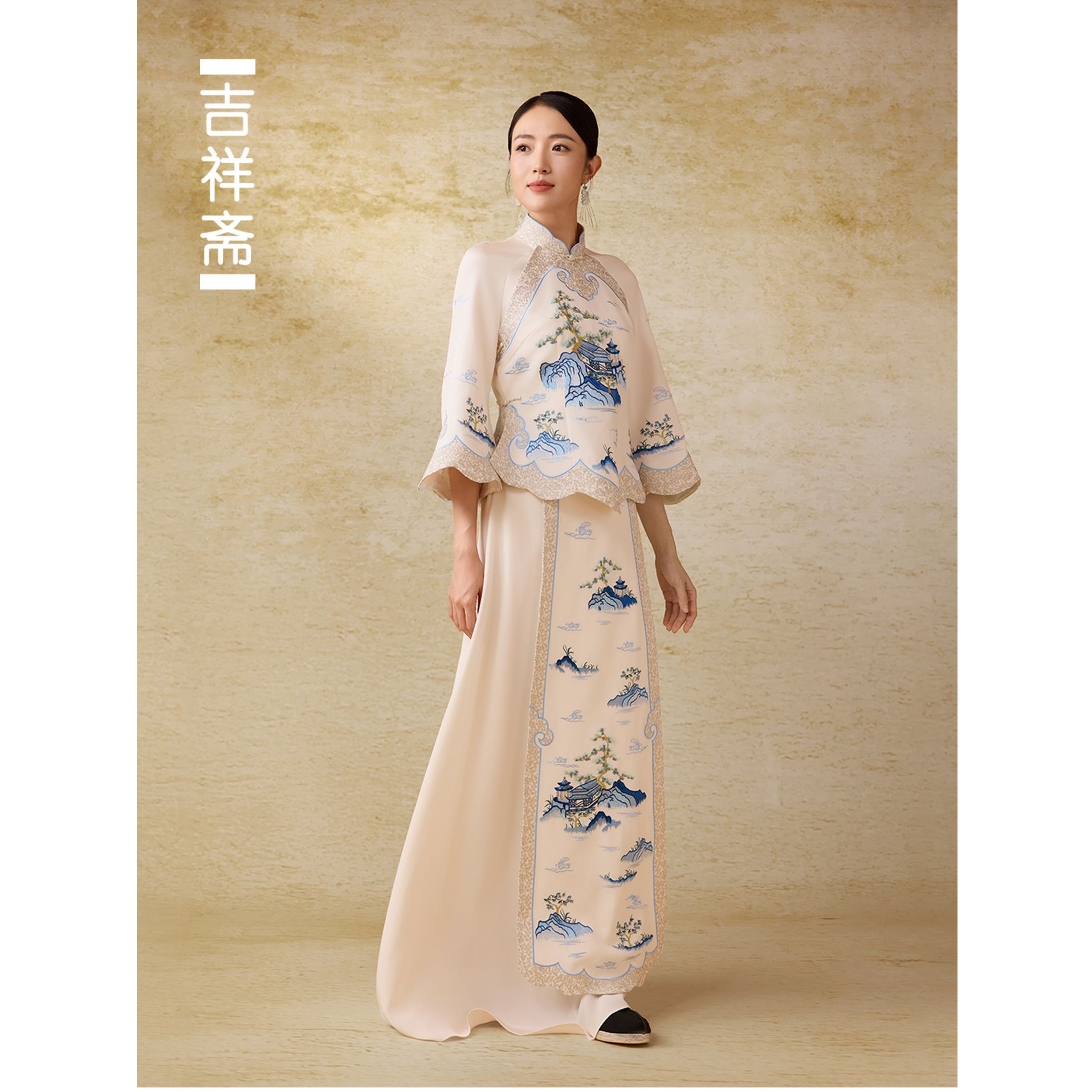 吉祥斋山水境秋冬显瘦重工复古新中式气质上衣
