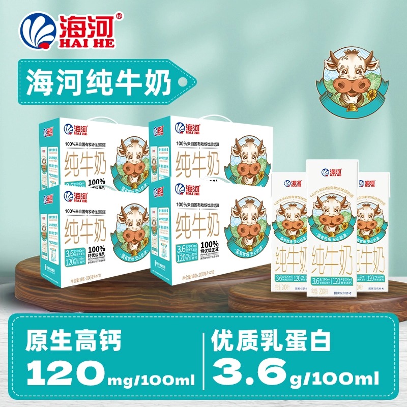 海河纯牛奶整箱装 200ml/盒 3.6g蛋白质 全脂牛奶