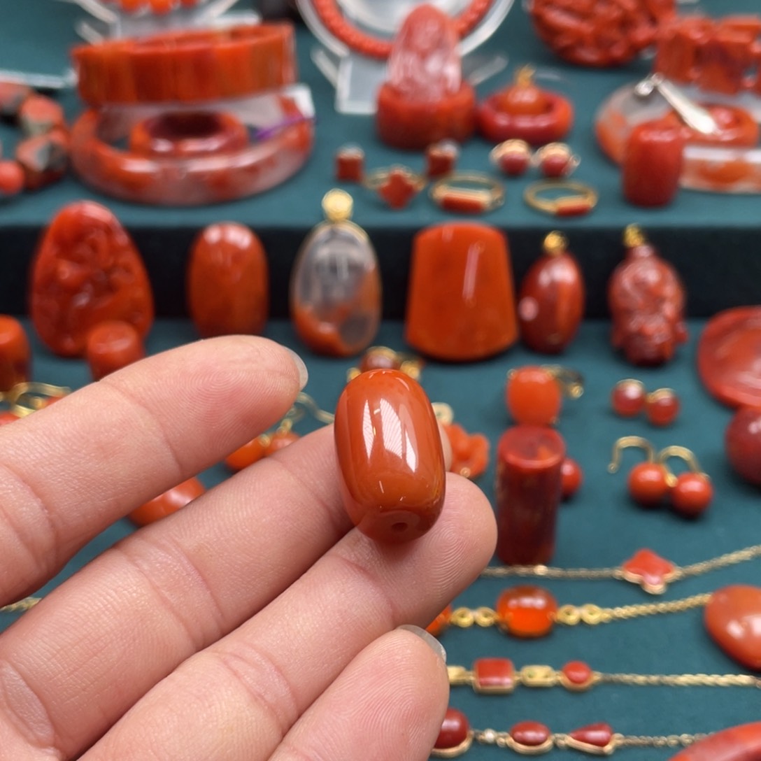 南红玛瑙瓦西满肉玉华南红桶珠13+mm未镶嵌