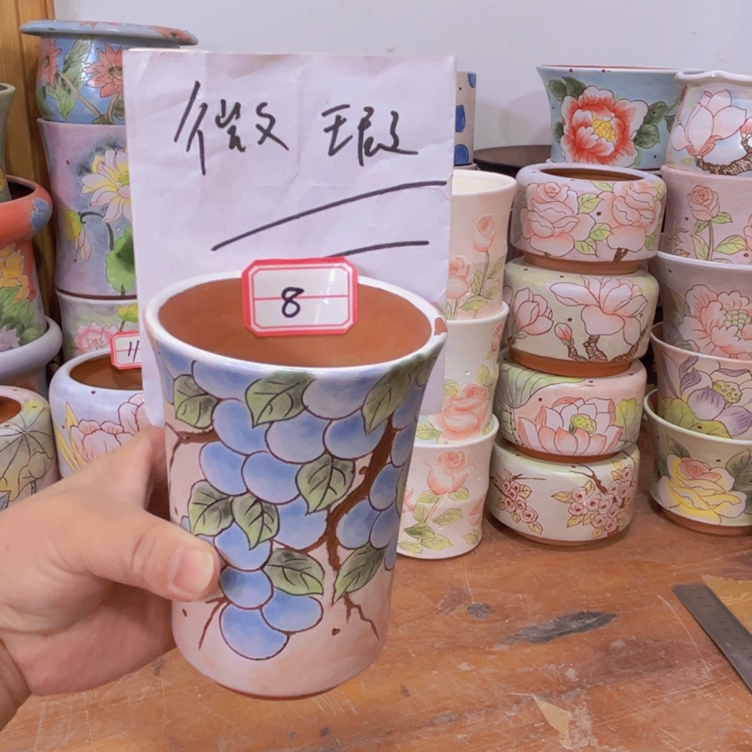 红陶泥手绘多肉花盆