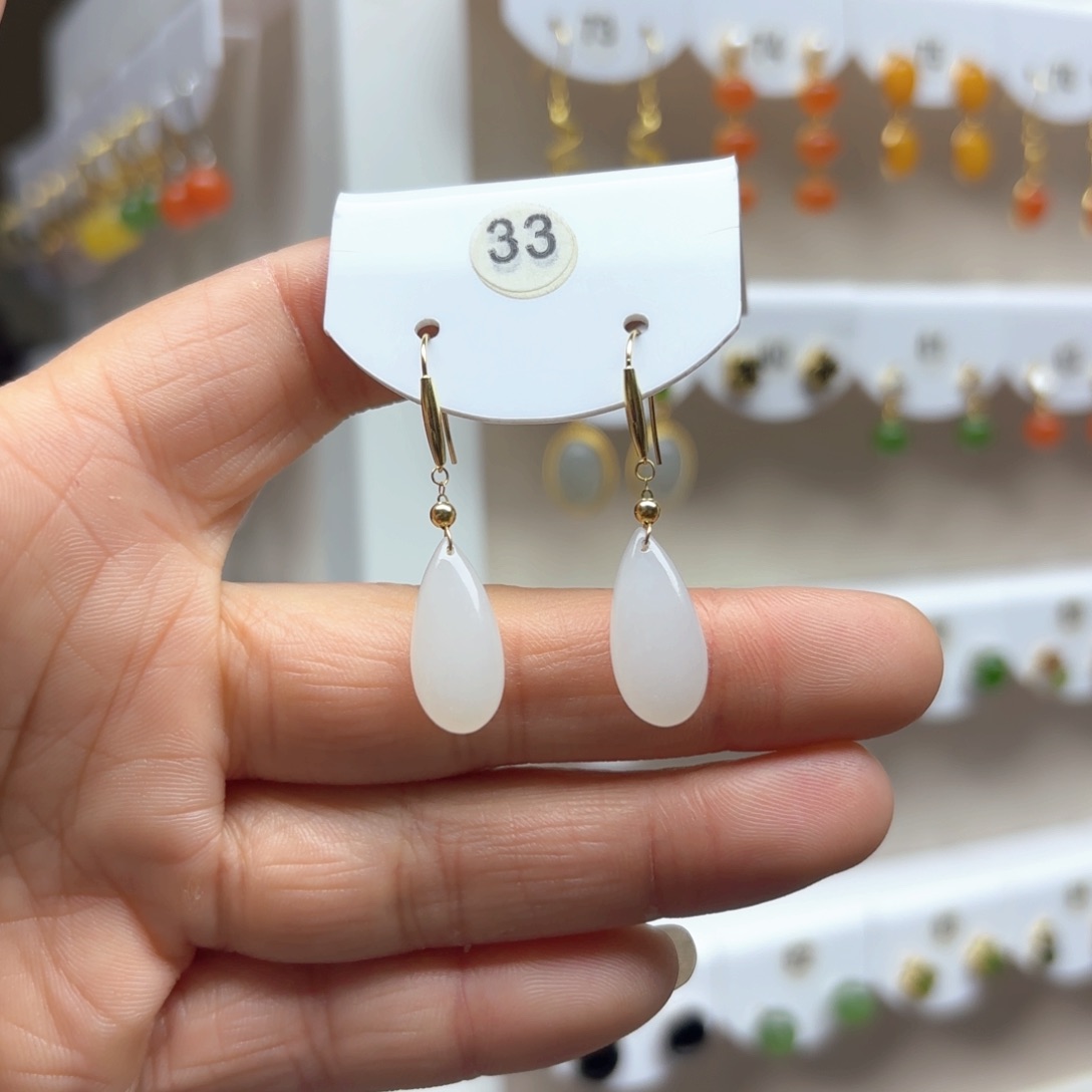 和田玉耳饰18K金镶嵌