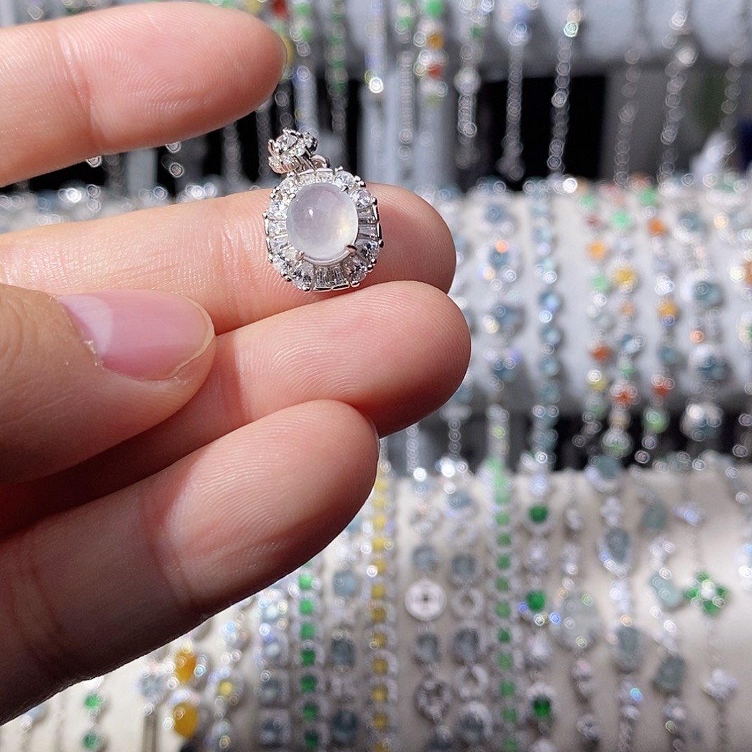 翡翠银S925镶嵌耳饰