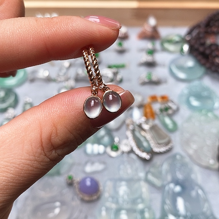 定制翡翠18K金镶嵌耳钉