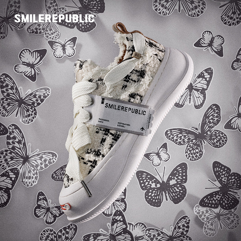 SMILEREPUBLIC SR黑白格纹低帮可替换开口笑厚底鞋休闲百搭潮流