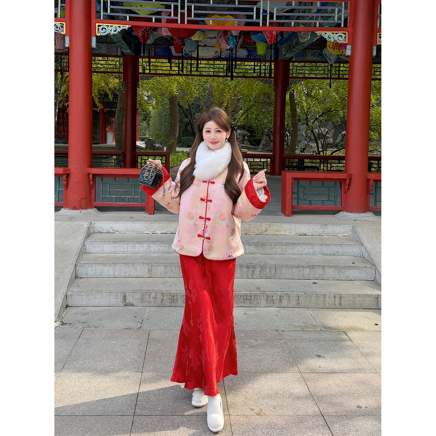 盈瓷品质｜转运花神 新中式人丝提花鱼尾裙红色半身裙 25FW1092