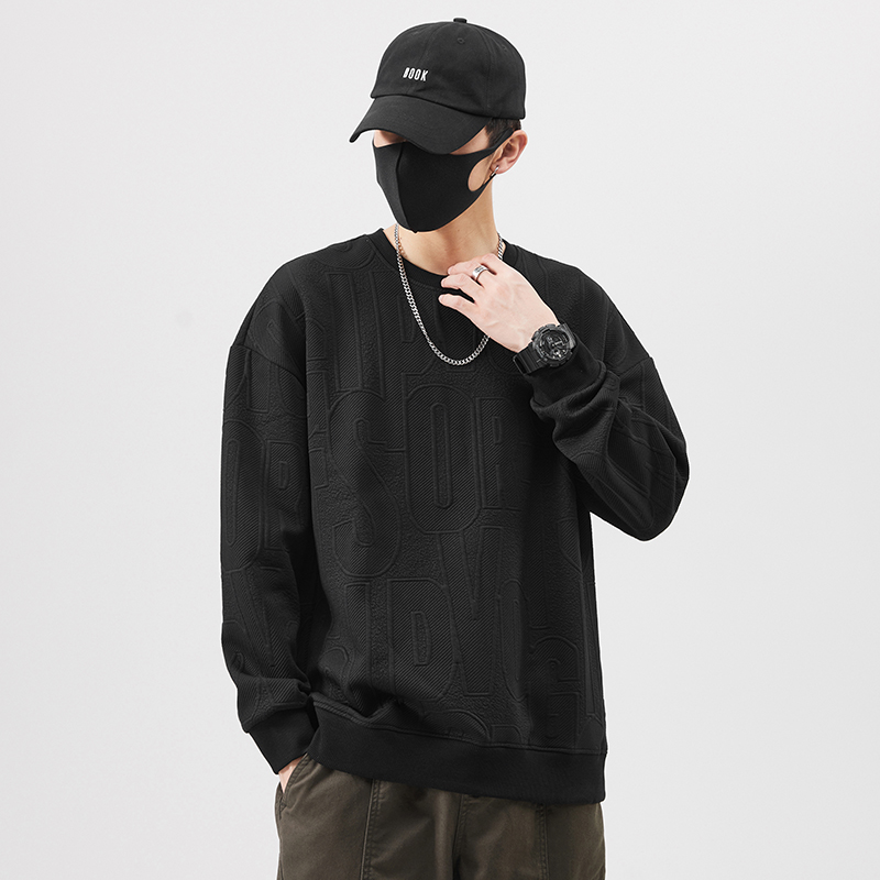 大白鲨2025春季新款圆领印花卫衣美式男宽松休闲长袖上衣服青少年