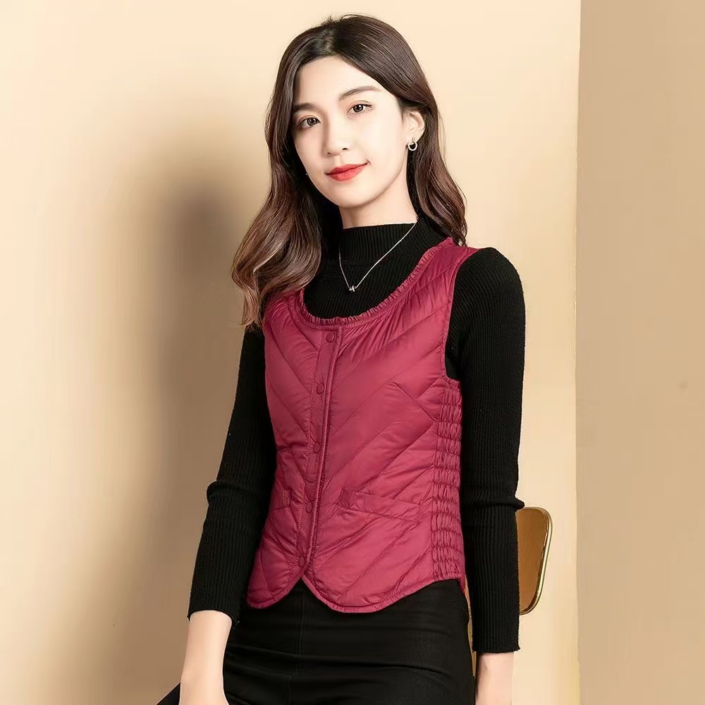 白鸭绒魔力塑形羽绒马甲收腰保暖坎肩女款—T2