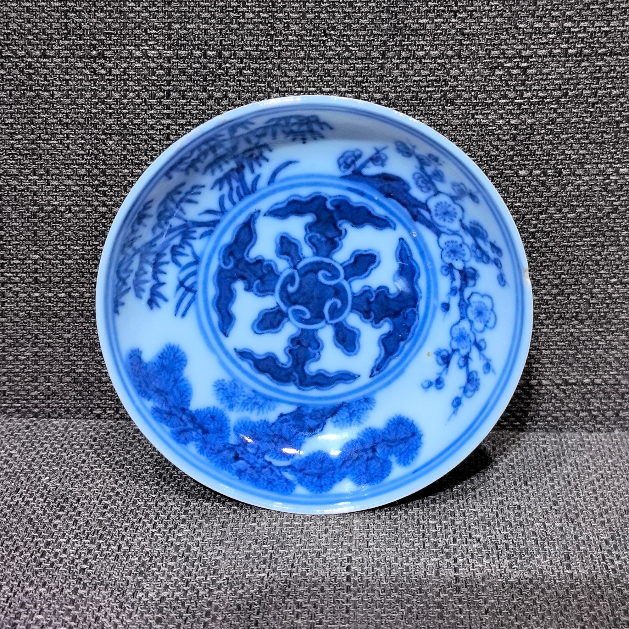 LJ2-54清光绪·青花岁寒三友图赏盘【古董拍卖】
