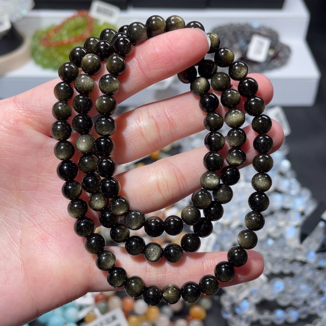 黑曜岩未镶嵌手链多圈金曜石6m+