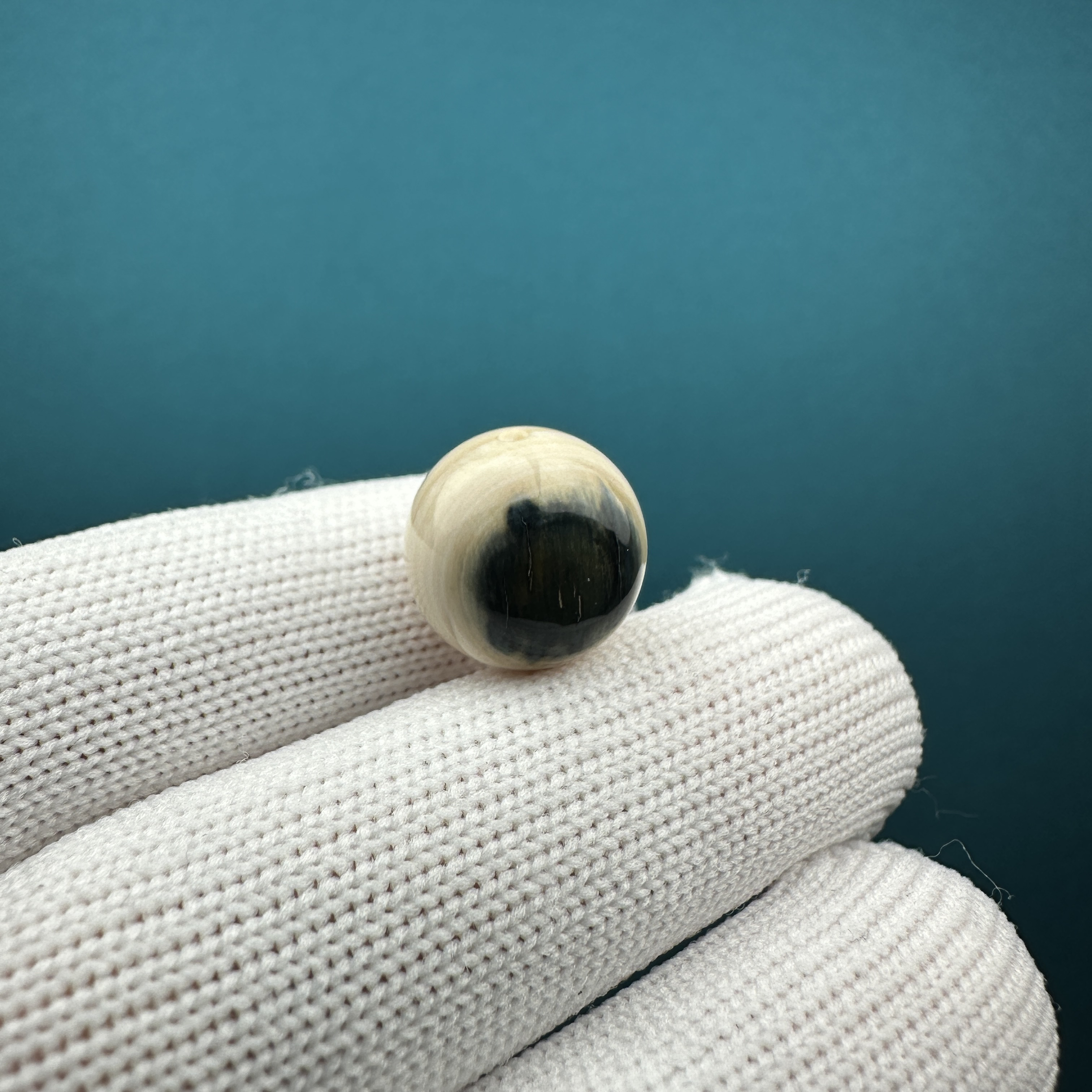 D32-83天然猛犸牙蓝眼单珠13mm支持鉴定假一罚四