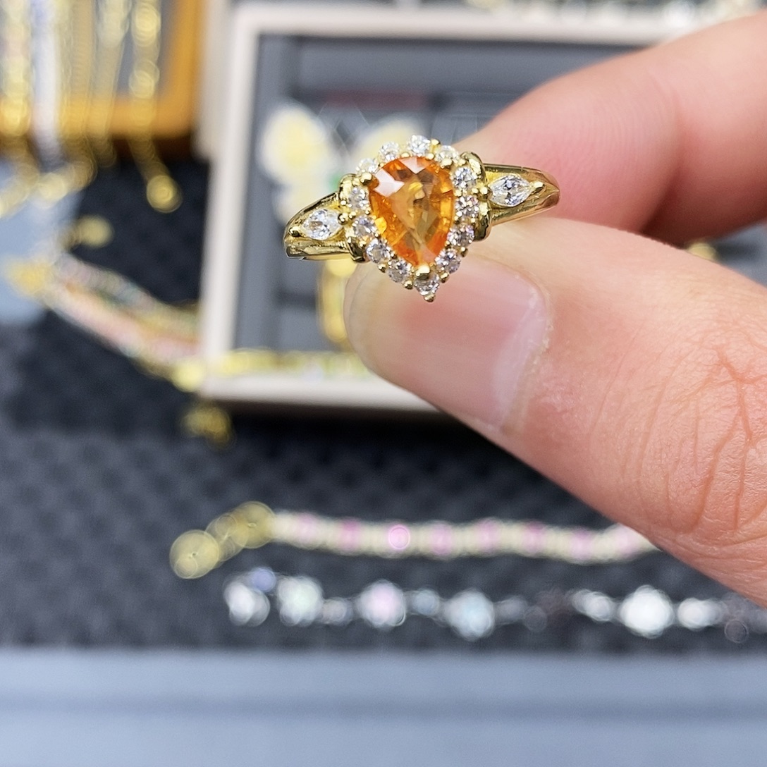 戒指石榴石银S925镶嵌