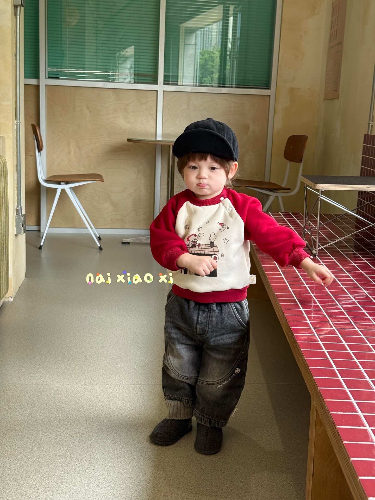 NXX--57076--拼色卫衣--红色--NO退NO换