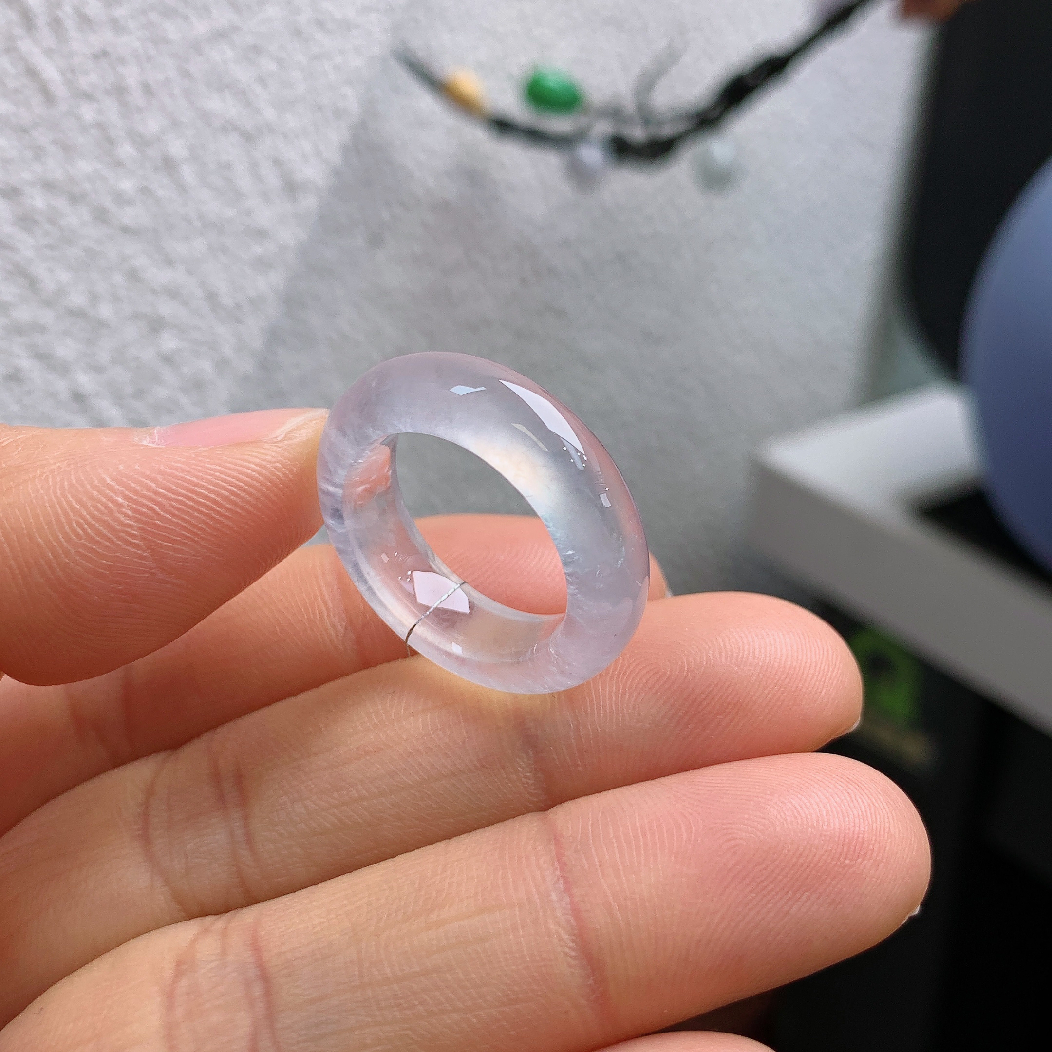 13圈口缅甸天然翡翠A货高冰白冰起钢光戒指A1188#