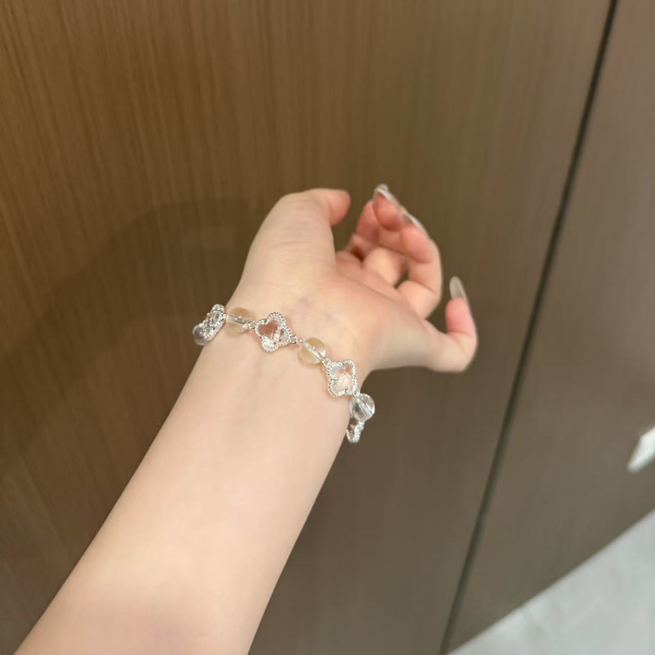 S675 6mm白水四叶草原创设计手链 均有瑕 多样性发一（你的瑶大）