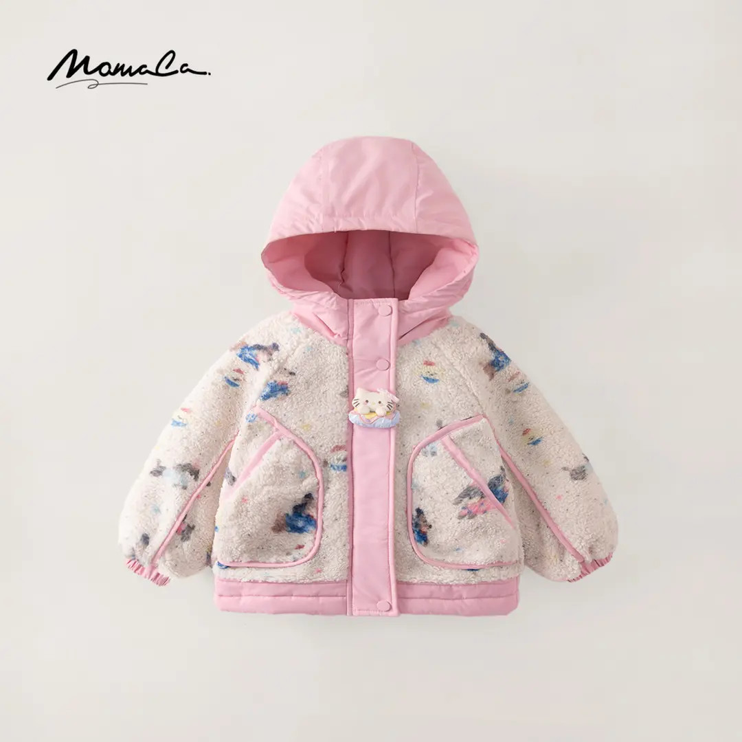 MOMOCO冬季女童甜美毛毛衣可爱卡通小狗连帽棉服外套77830107049