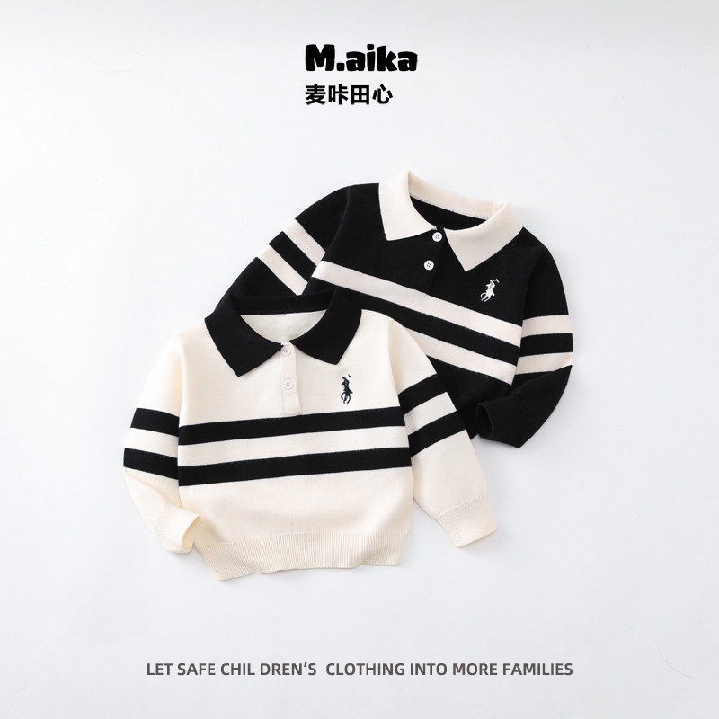 【多点快乐童装】2058儿童翻领条纹秋冬针织毛衣休闲毛衣刺绣POLO衫
