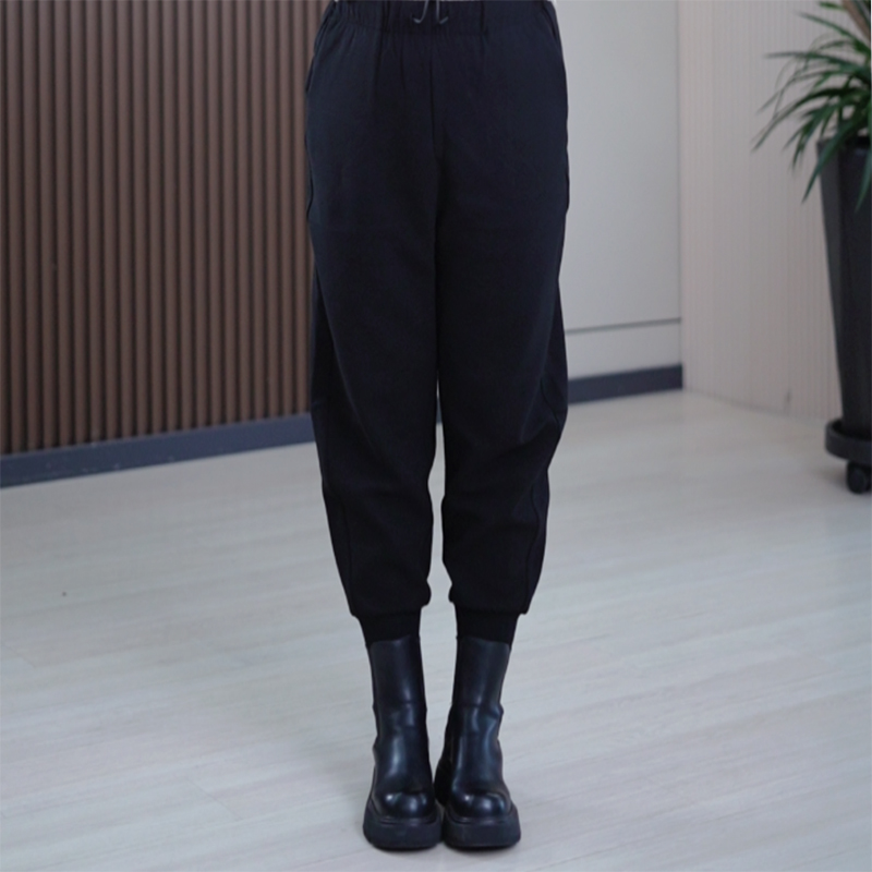 双面鼓皱肌理空气层马丁裤婳然设计师款秋季大码束脚哈伦休闲裤女