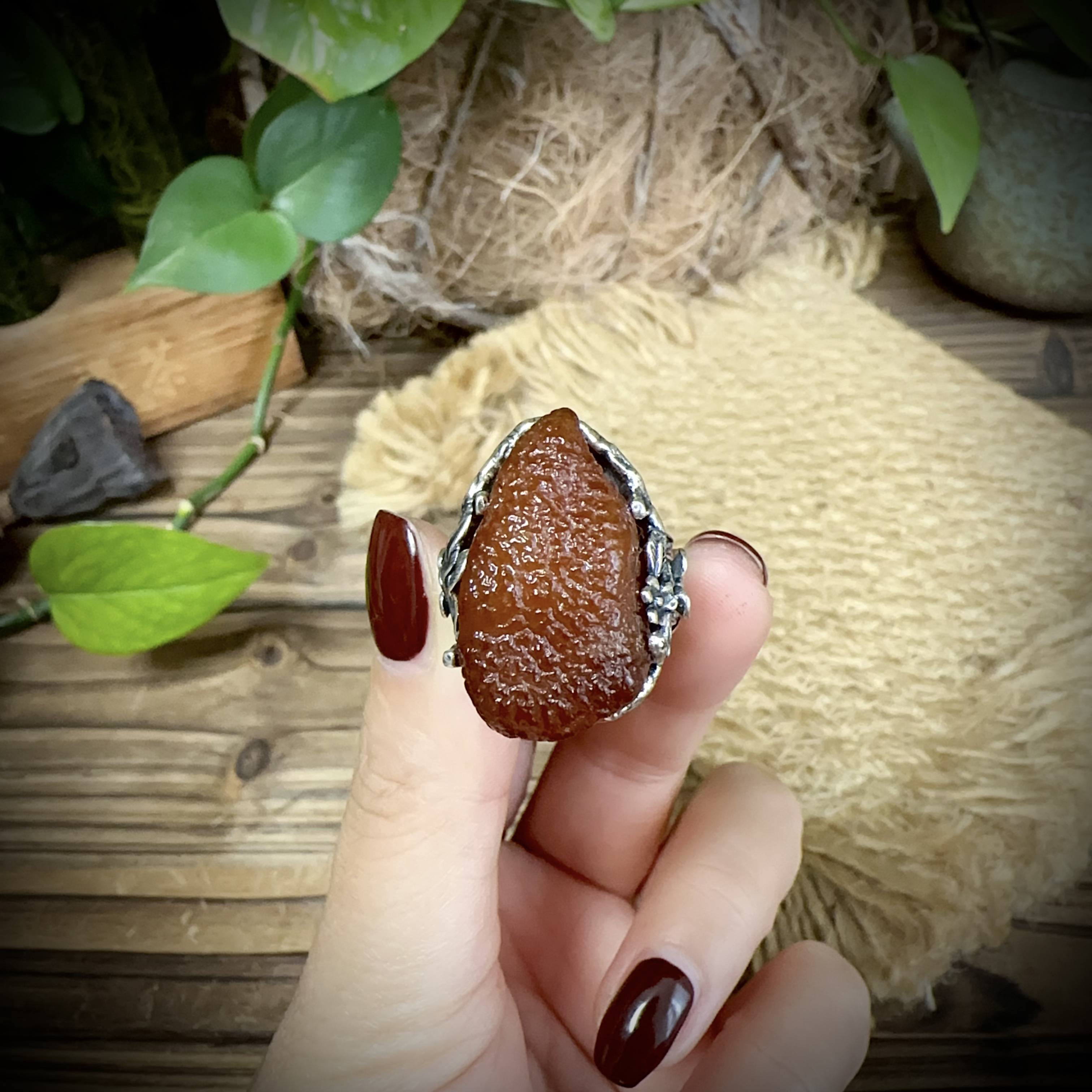 【古香古色】复古s925银蜜蜡琥珀戒指（圈口可调节）